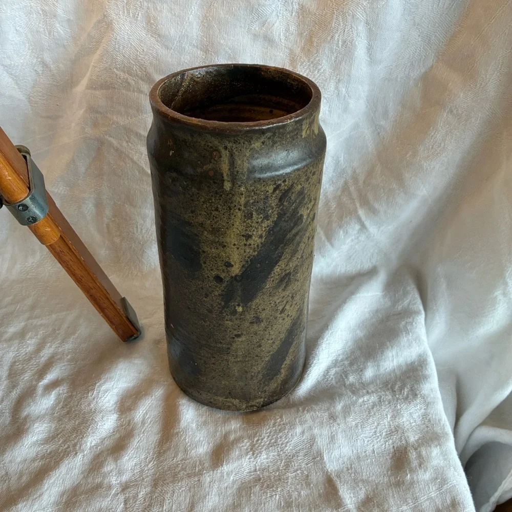 Horsefly Vase Sturdy BIG  Ceramic Relief Design Brown Tan Blue Mottled Colors 3D